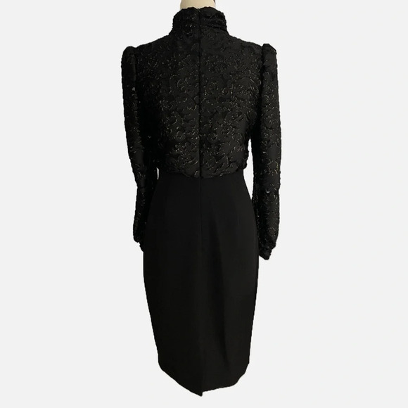 Badgley Mischka Mock Neck Midi Sheath Dress NWT Black Gold Long Sleeve Zip Sz 4 - Picture 4 of 14